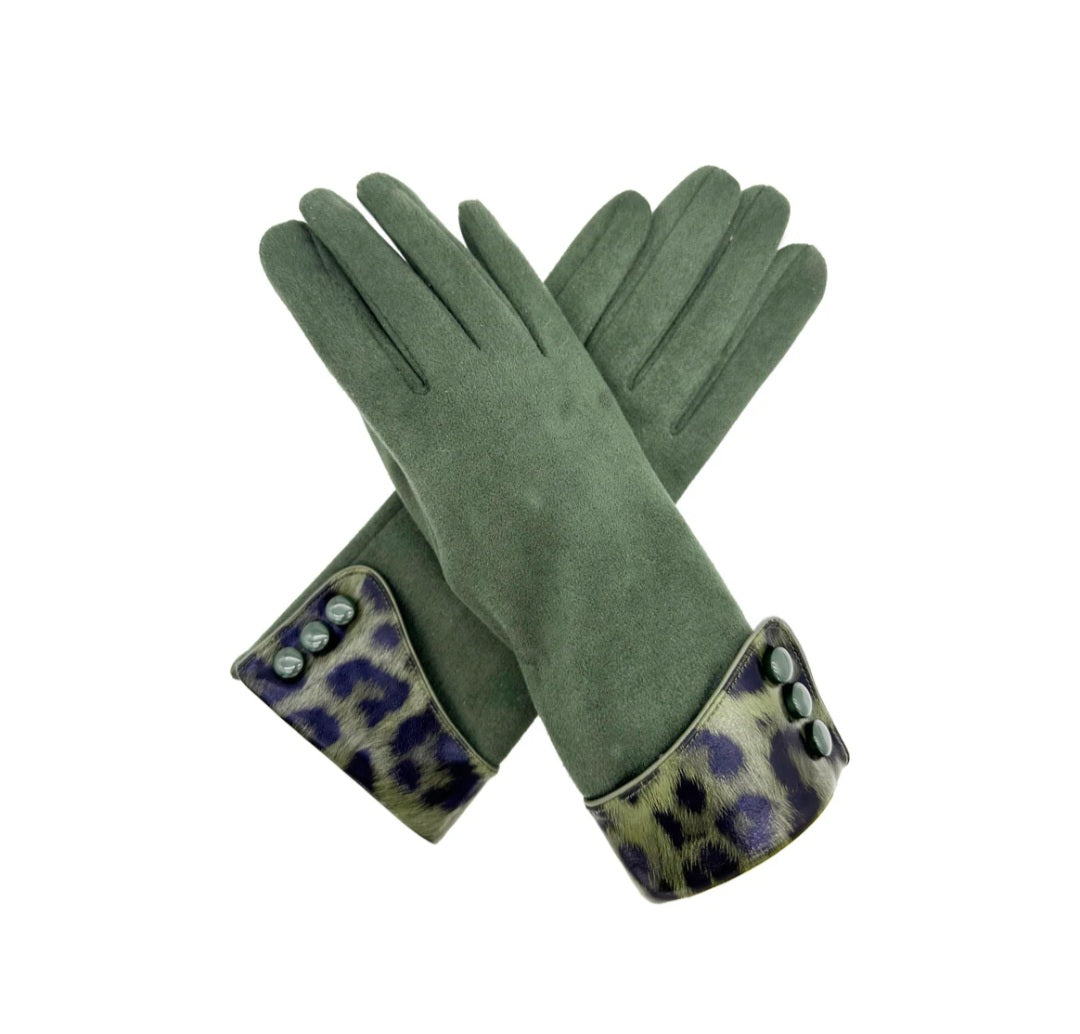 Green With Leopard Cuff Glove-Thermal