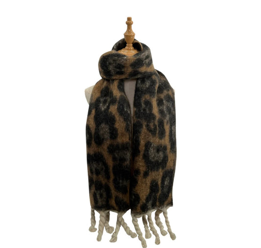 Large Leopard Print Blanket Scarf- Camel