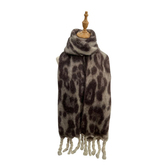 Large Leopard Print Blanket Scarf-Beige