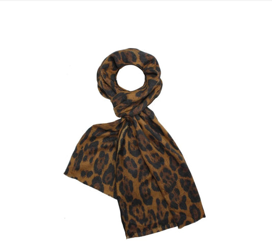 Leopard Print Wool Blend Scarf -Camel