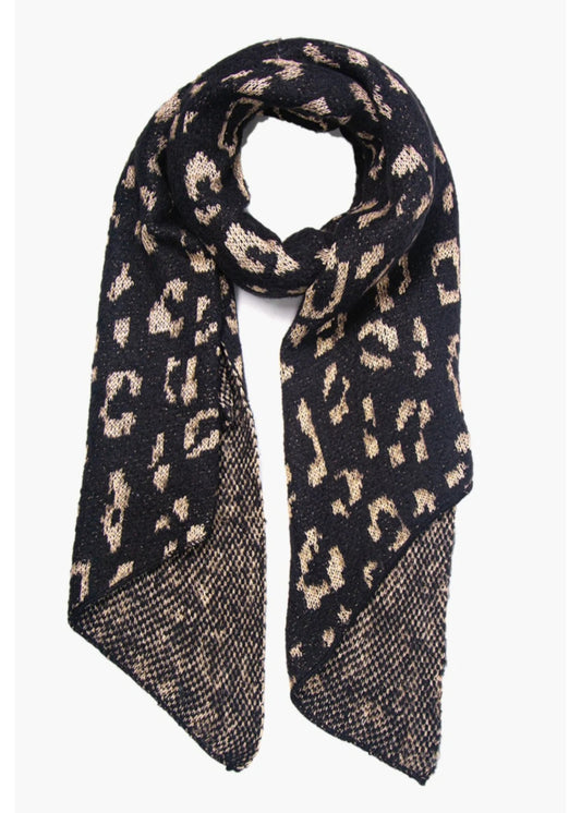 Winter Leopard Print Scarf-Black& Beige