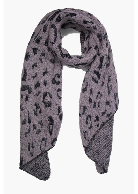 Winter Leopard Print Scarf-Grey & Black