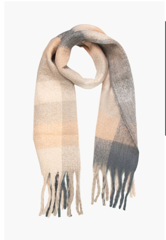 Heavy Weight Checked Scarf-Cream & Grey