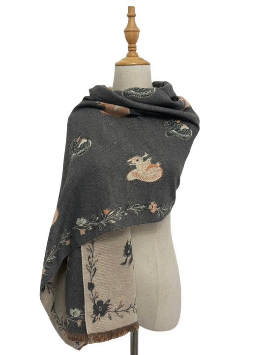 Reversible Shawl Scarf-Grey