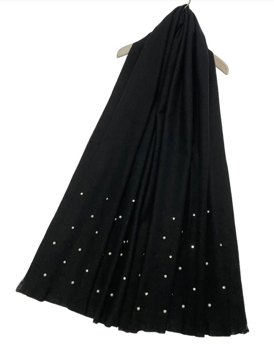 Pearl & Diamante Shawl Scarf-Black