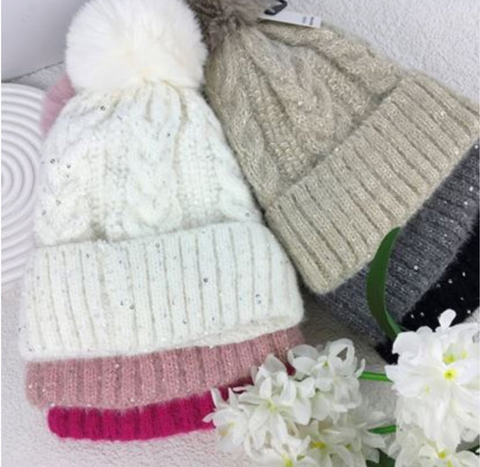 Glitter Thermal Pom Hat-Various Colours