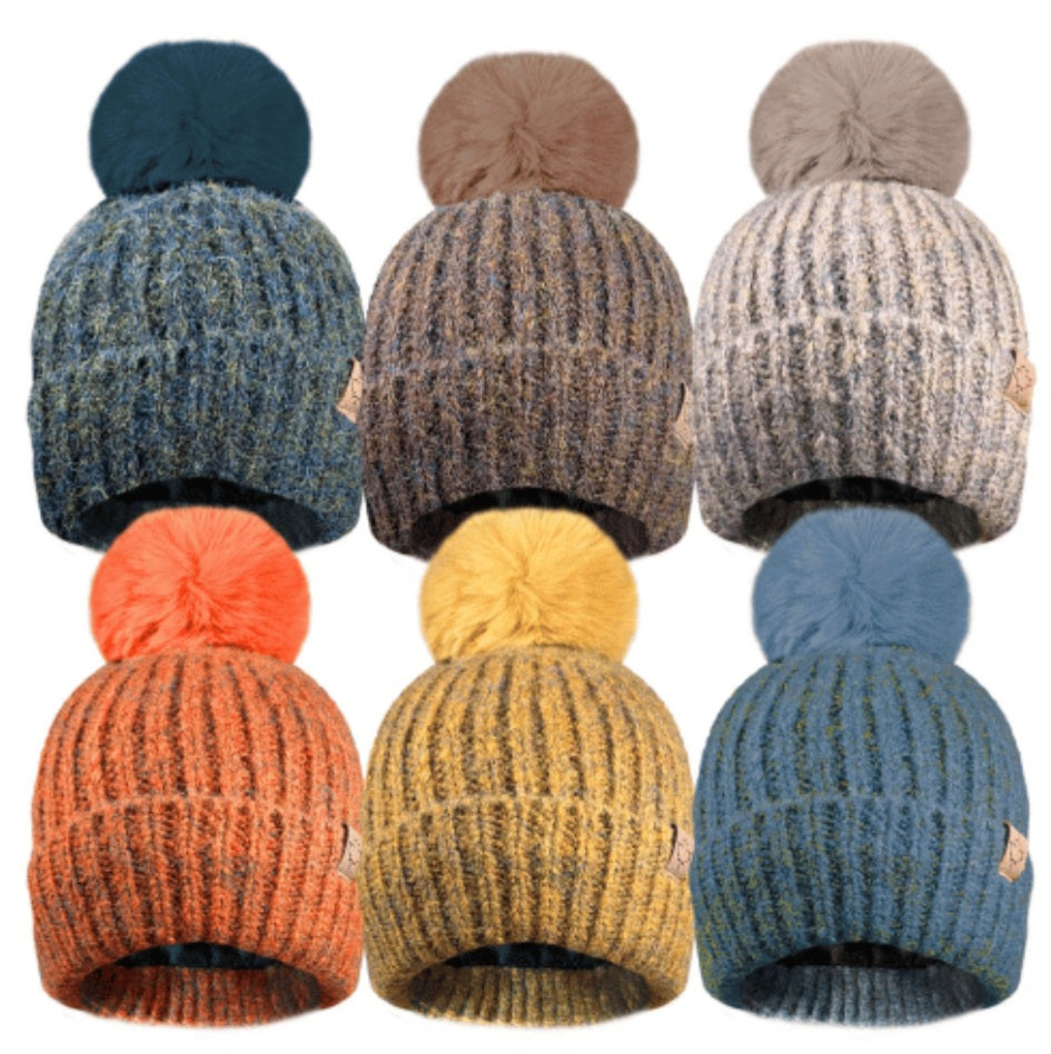 Thermal lined Knitted Speckled -Detachable Pom Pom