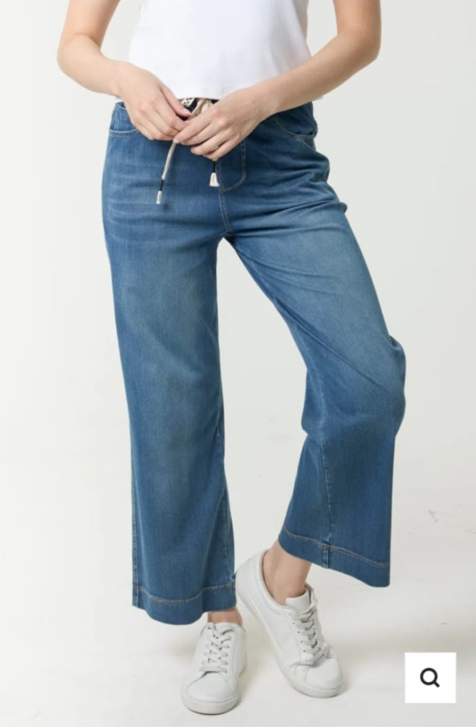 Tie waist Stretch Jeans-Blue