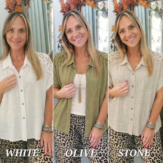 Crochet Shoulder Shirt Blouse 8-16 - Various Colours