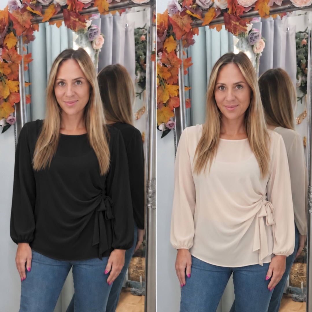 Side Tie Roosh Sheer Sleeve Top 8-16