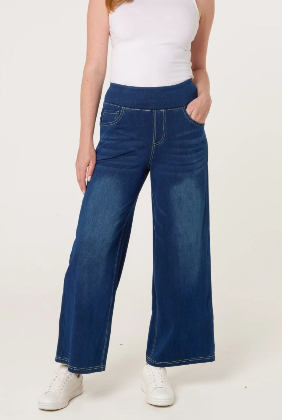 Flexy Deep Waistband Stretch Wide Leg Jeans