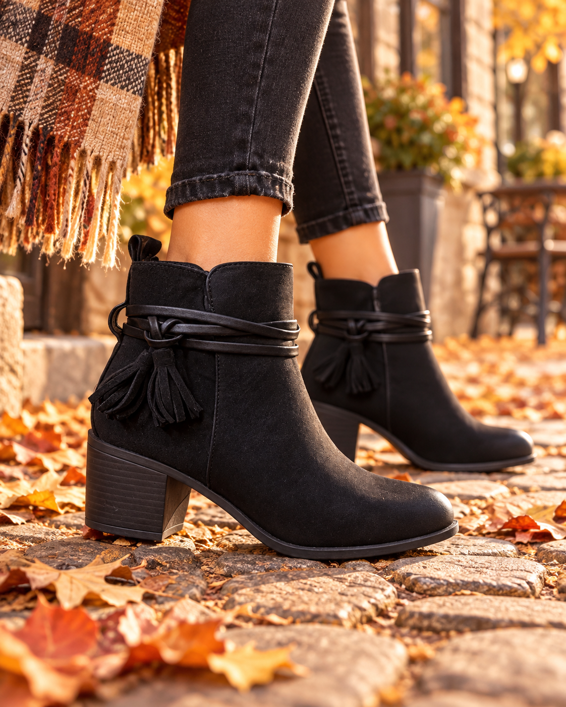 Black tassle ankle boots-Regular fit