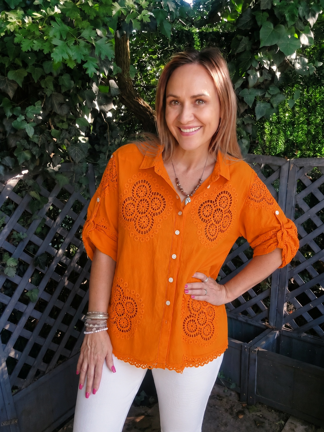 Orange Crochet 3/4 Sleeve Shirt 10-16/18