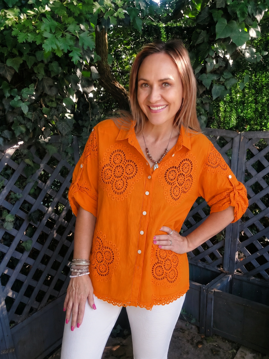 Orange Crochet 3/4 Sleeve Shirt 10-16/18