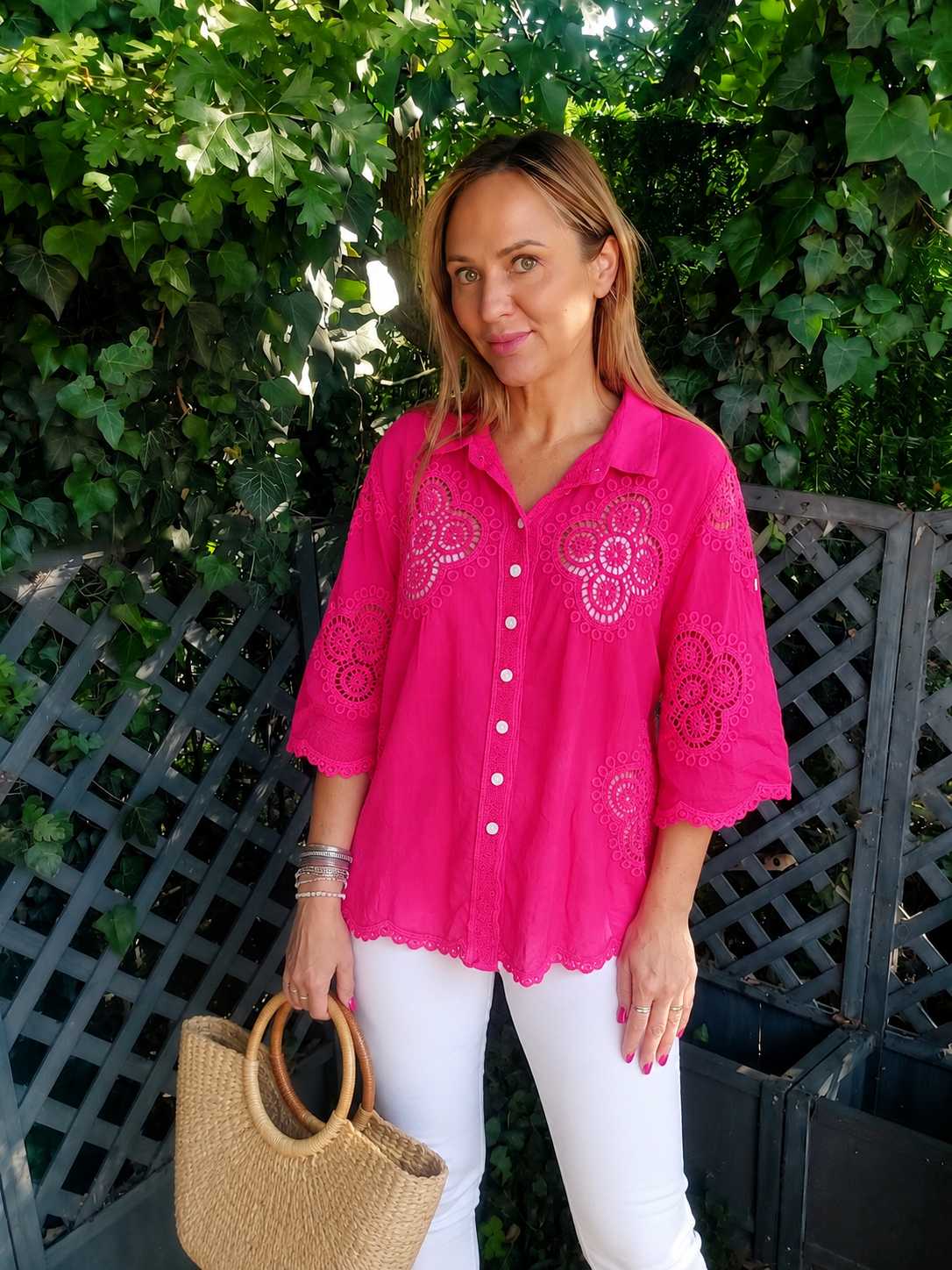 Pink Crochet 3/4 Sleeve Shirt 10-16/18