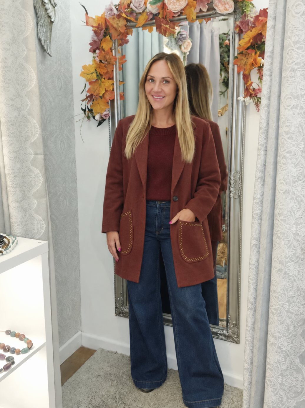 Burgandy-Seudette Metal Stud Jacket