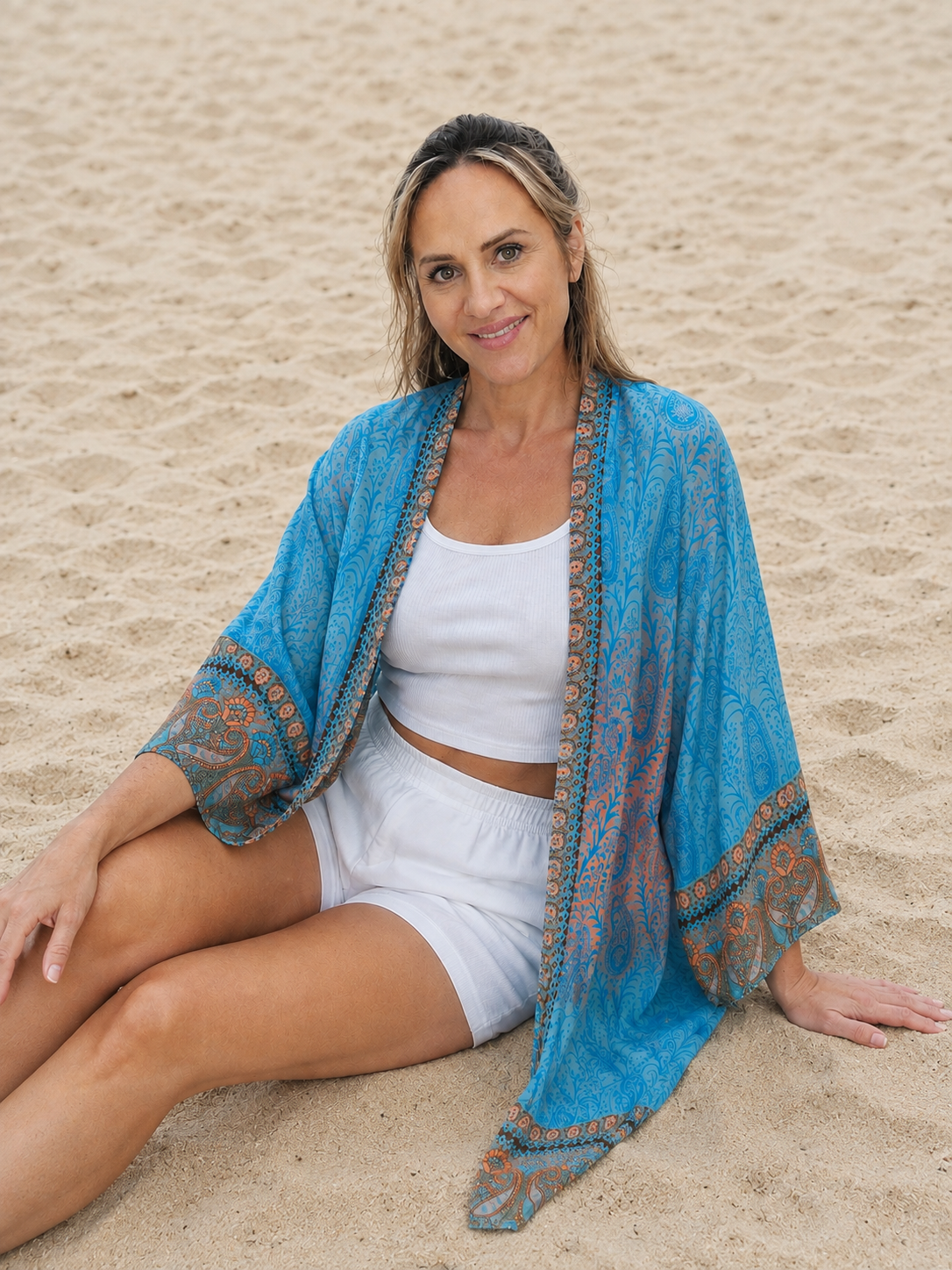 Blue Made in India kimono 70^ Silk 8-18