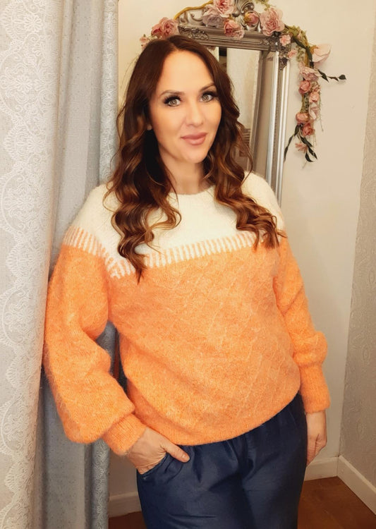 The Reya Knit- 2 Colour Block Jumper-Peachy Orange 8-16